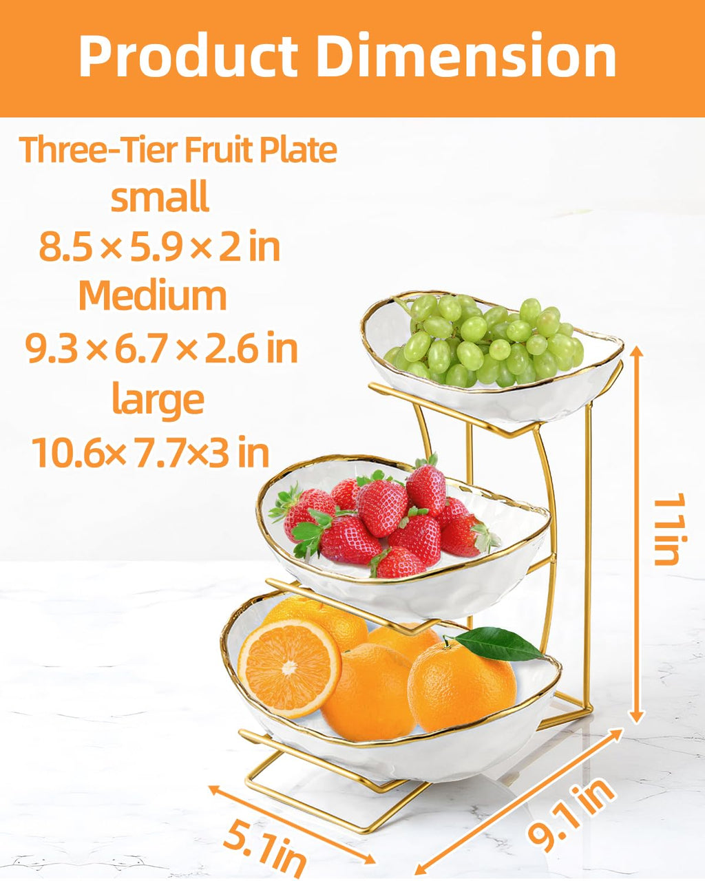 3-Tier Ceramic Fruit Bowl with Metal Stand M978