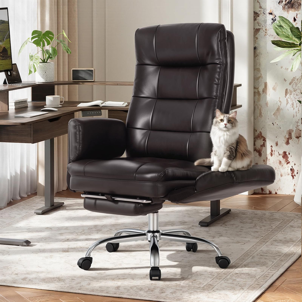 Big and Tall Ergonomic Office Chair with Foot Rest, Brown B142228