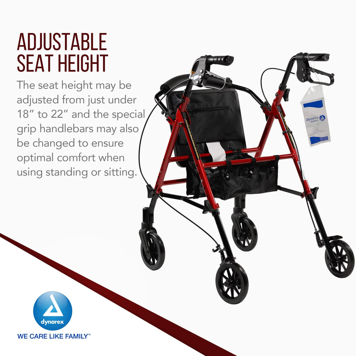 Foldable Aluminum Rollator with Adjustable Seat and Detachable Caster, Red O586579