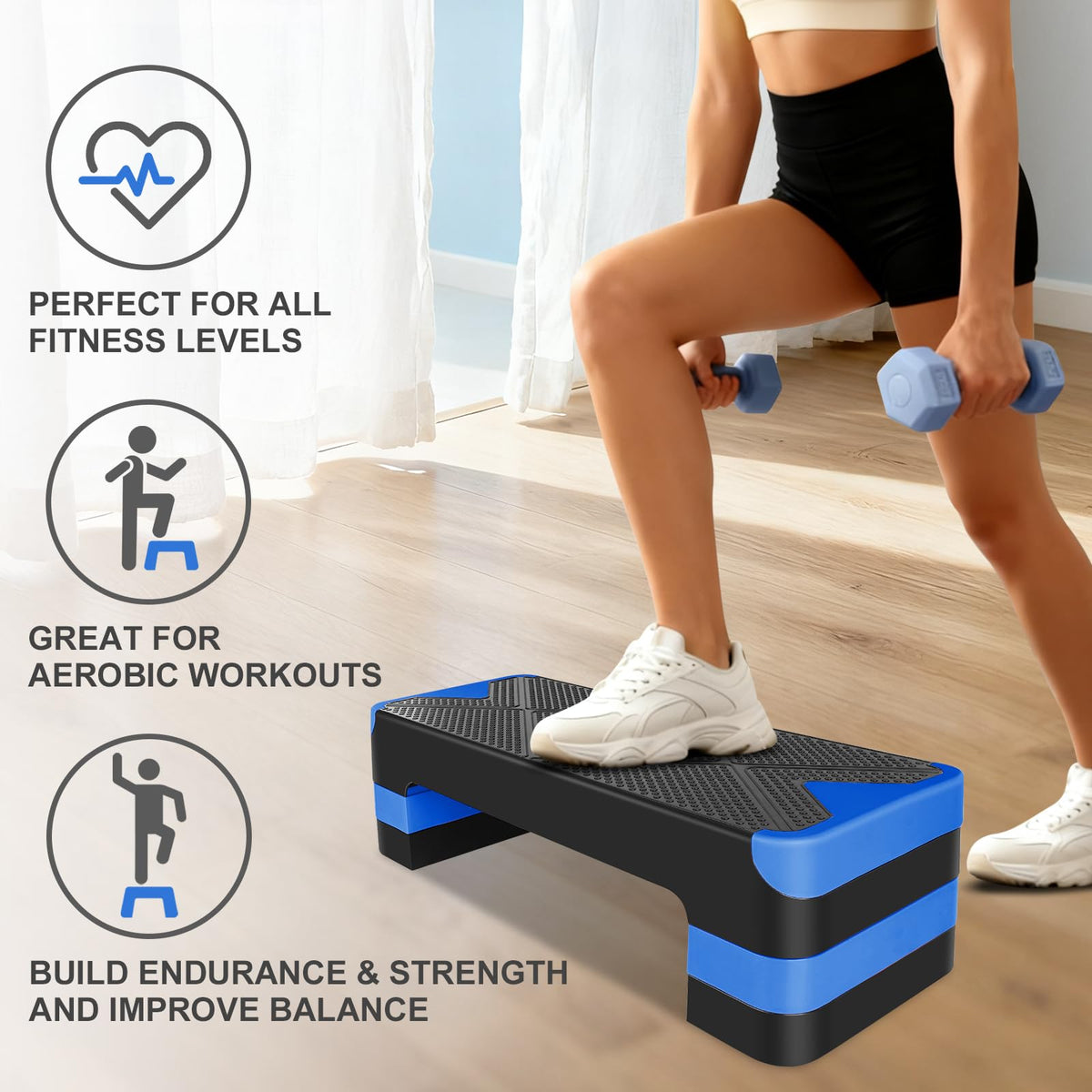 27" Adjustable Aerobic Step Platform with 4 Risers B676