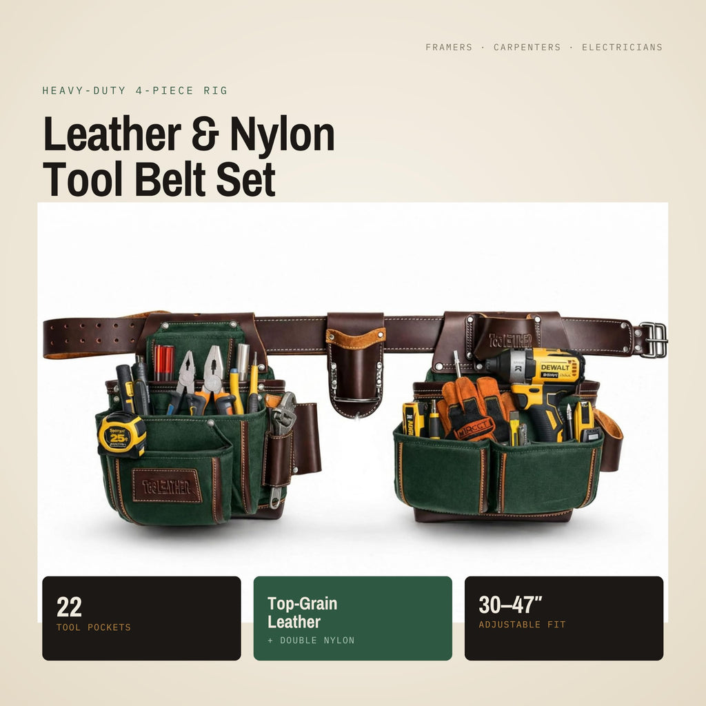 Leather & Nylon 22 Pocket Tool Belt with Hammer Holder J554152