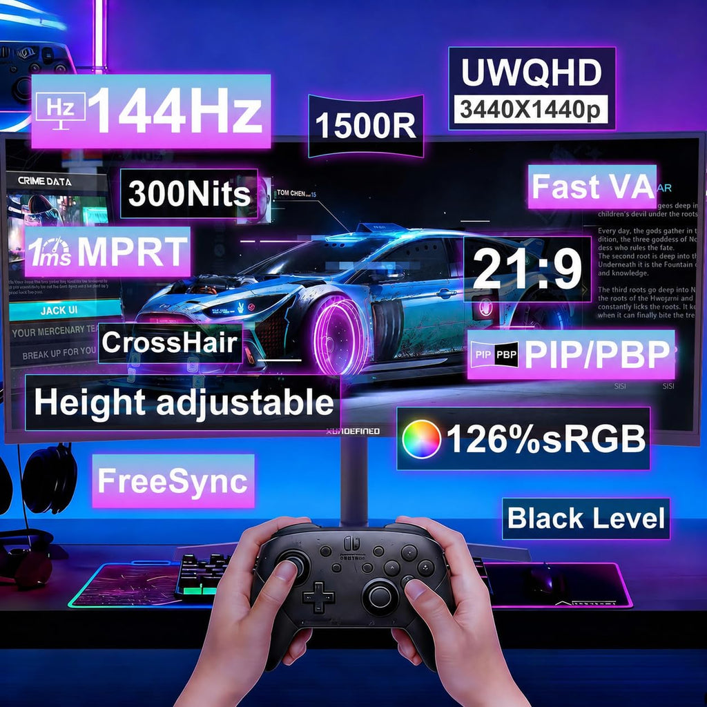 34 Inch Curved Ultrawide Gaming Monitor 180Hz UWQHD O6472