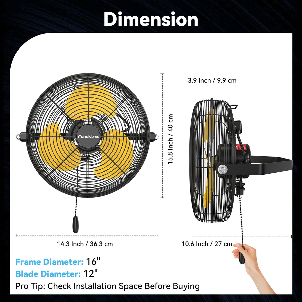 12 Inch 3-Speed High Velocity Wall Mount Fan F612097