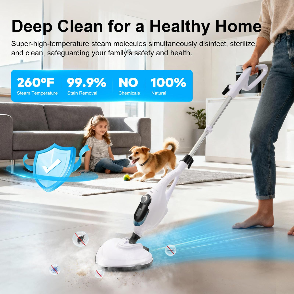 1550W 11-in-1 Steam Mop with 21.3FT Cord, White Z969482