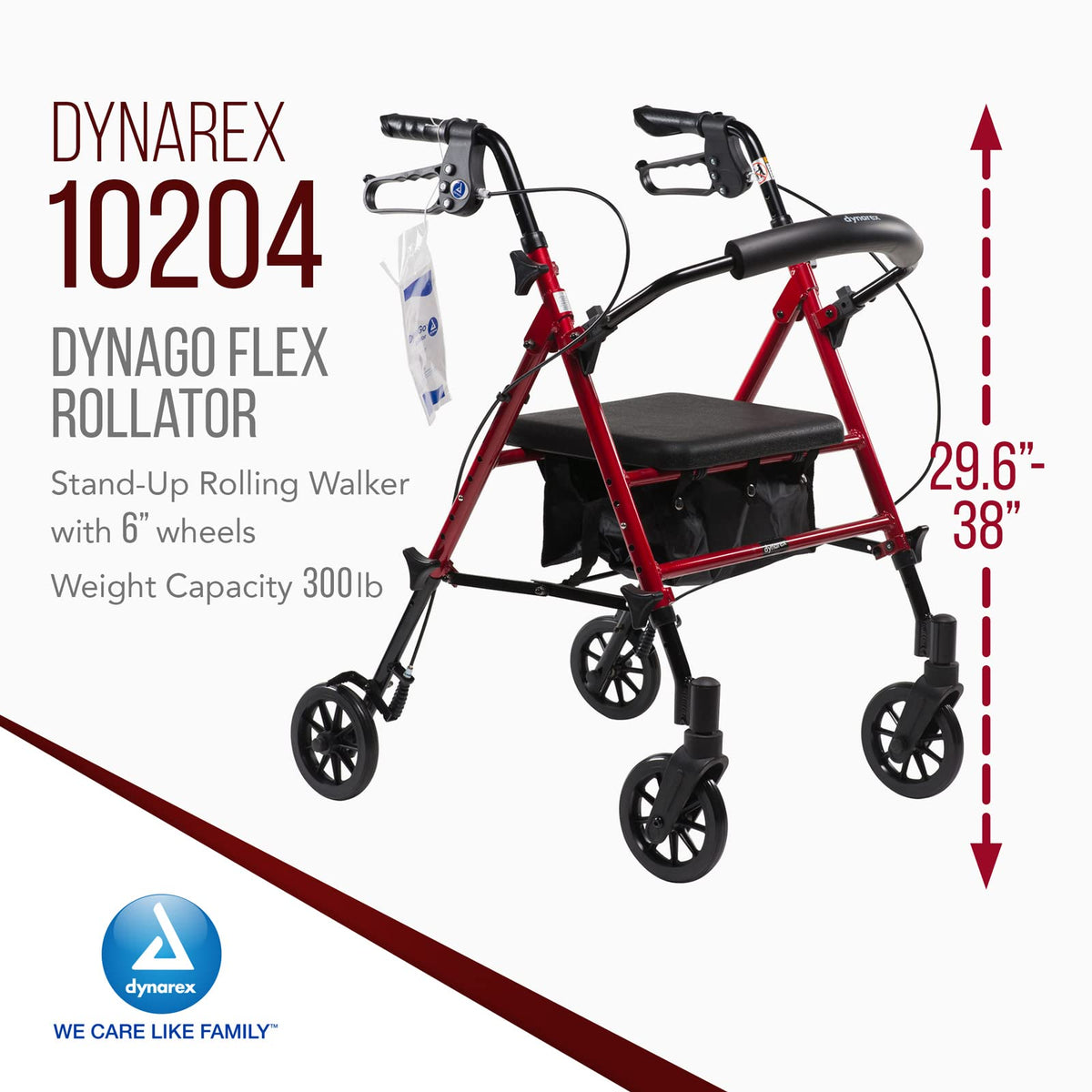 Foldable Aluminum Rollator with Adjustable Seat and Detachable Caster, Red O586579