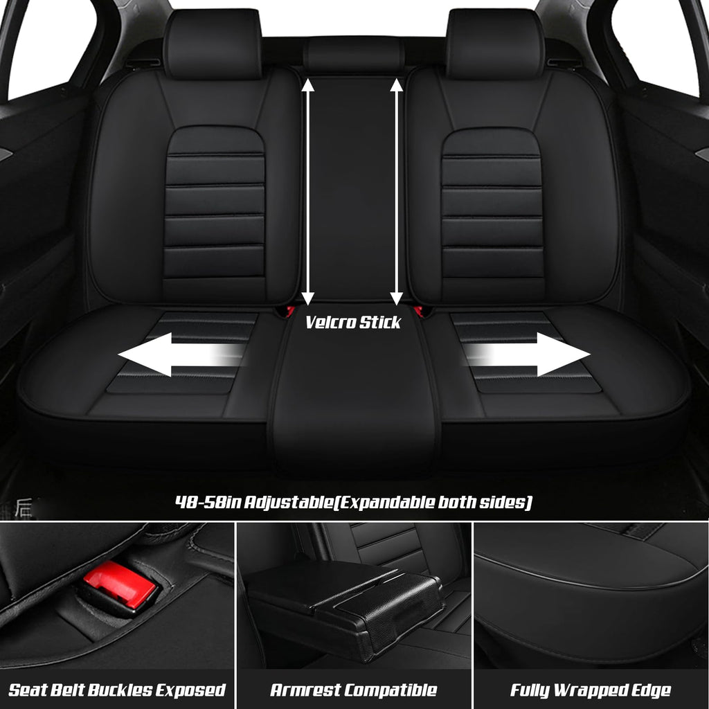 Waterproof Nappa Leather Full Coverage Car Seat Covers Full Set Black Red Q7759