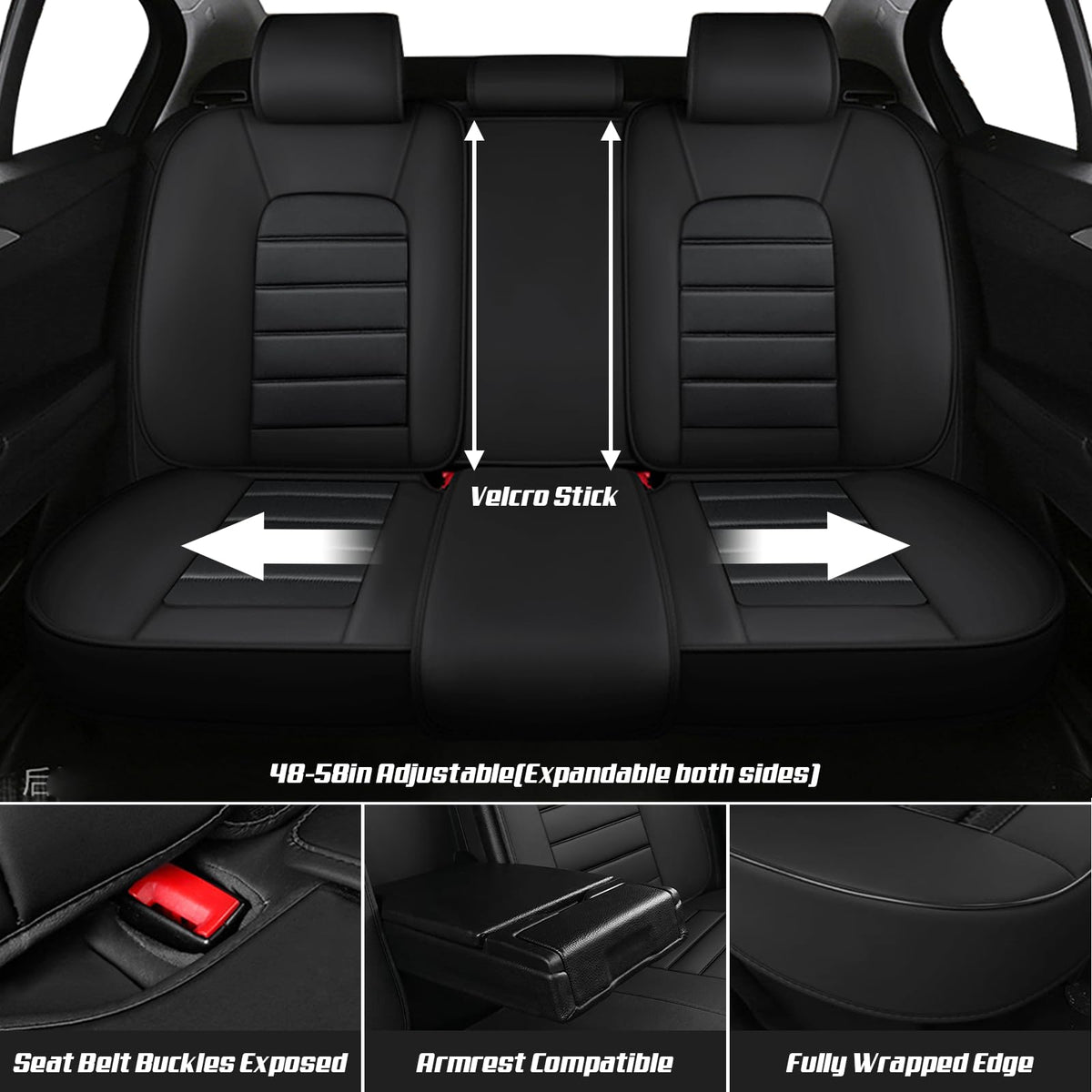 Waterproof Nappa Leather Full Coverage Car Seat Covers Full Set Black Red Q7759