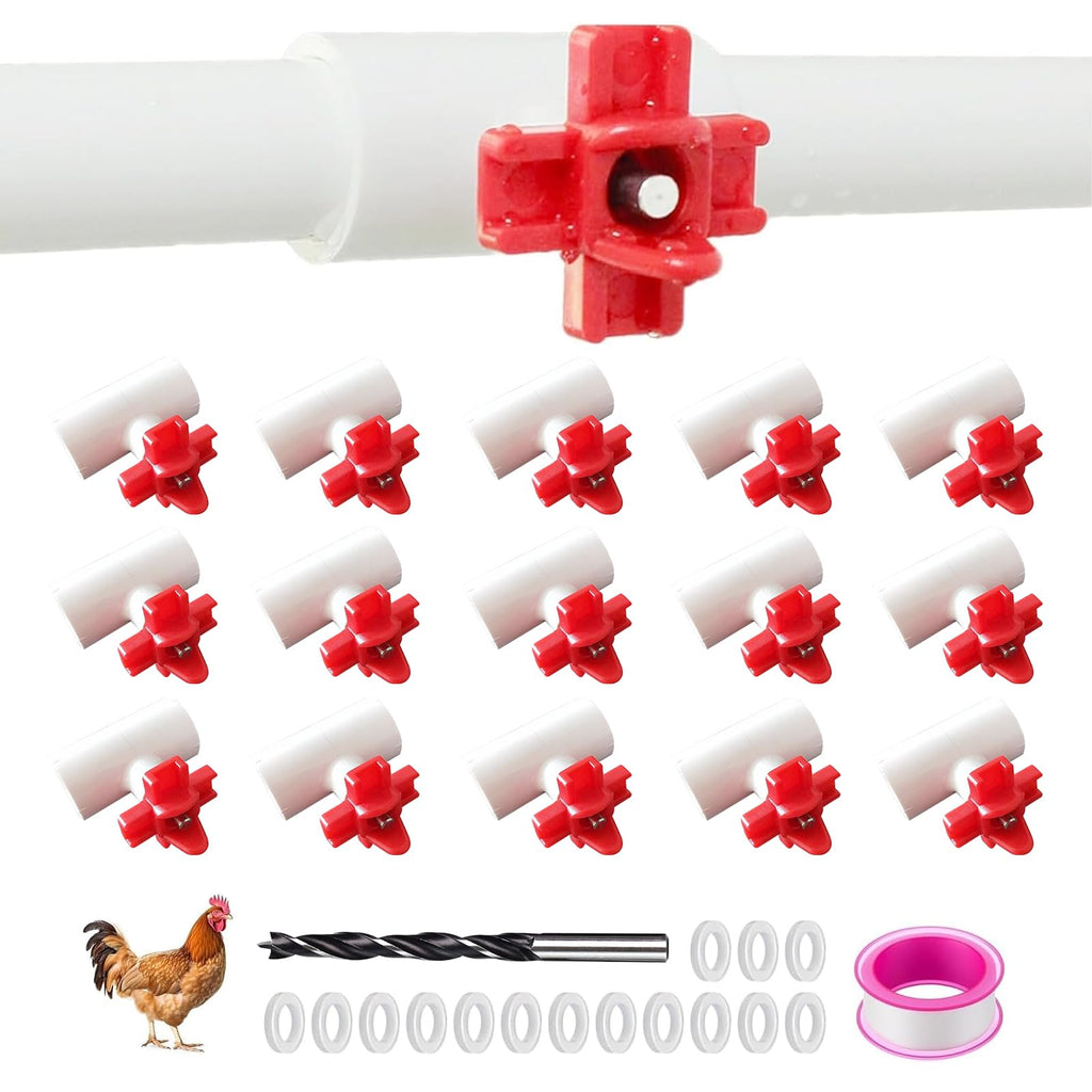 15 Pack Automatic Poultry Waterer with PVC Tee Fittings R7264