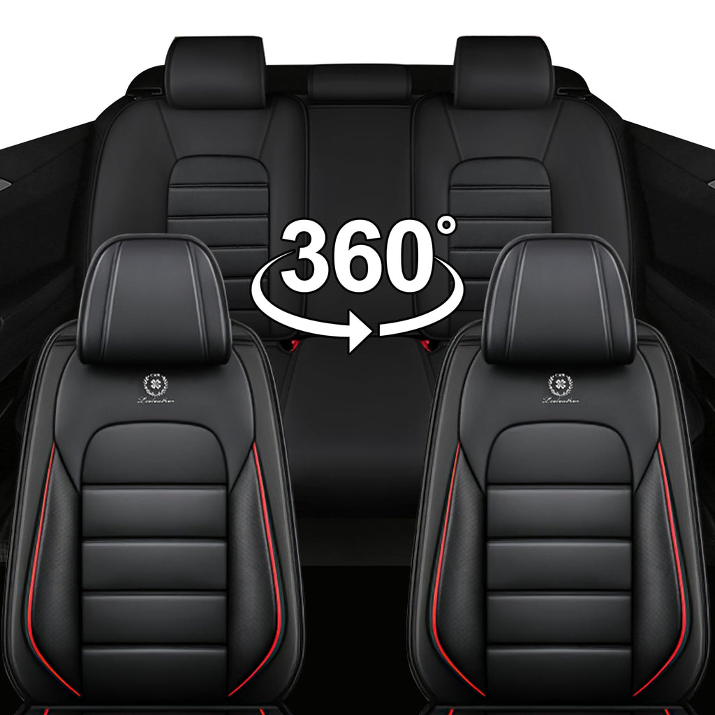 Waterproof Nappa Leather Full Coverage Car Seat Covers Full Set Black Red Q7759