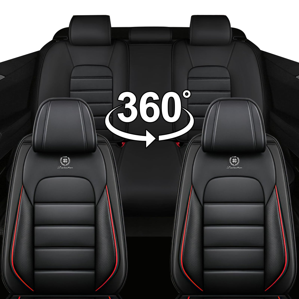 Waterproof Nappa Leather Full Coverage Car Seat Covers Full Set Black Red Q7759