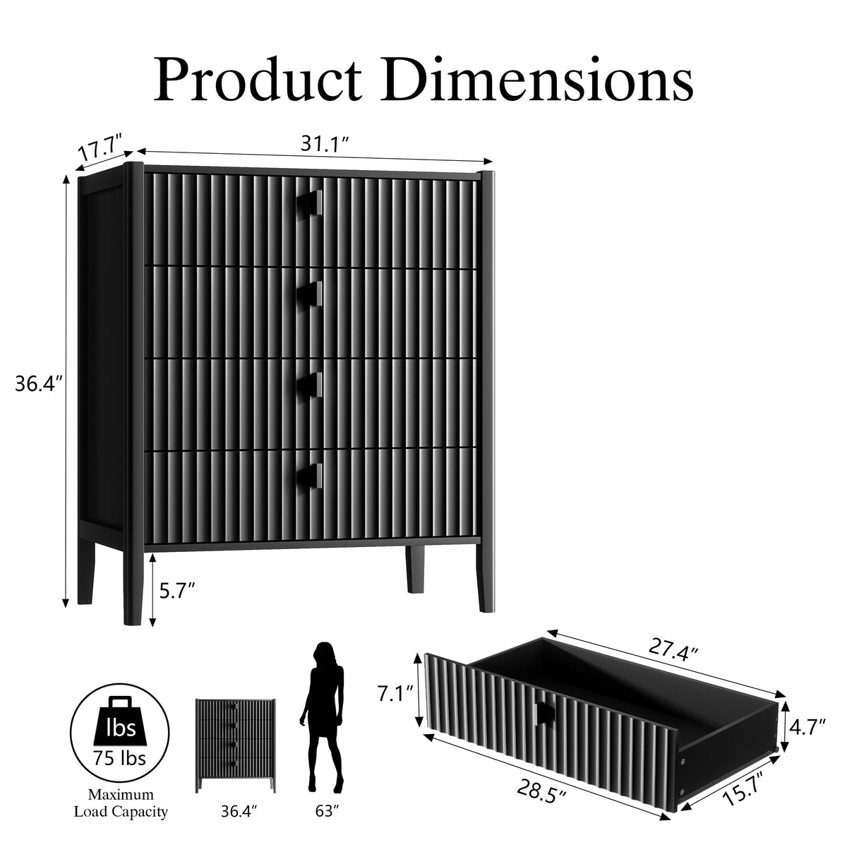 Black 4 Drawer Dresser Z4232