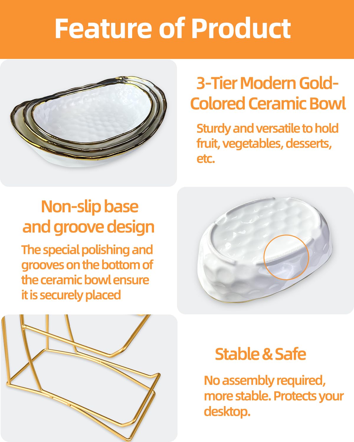 3-Tier Ceramic Fruit Bowl with Metal Stand M978