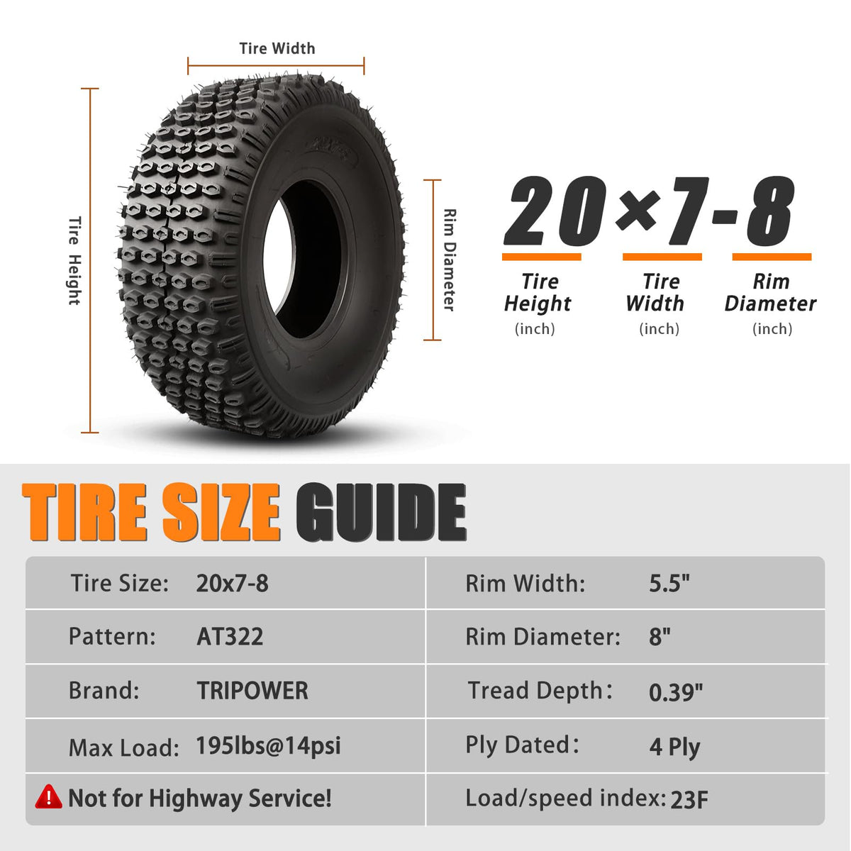 20x7-8 All Terrain ATV Tires Set of 2 H9007