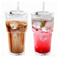 20oz Ribbed Glass Tumbler Set with Lids and Straws, 2 Pack E106