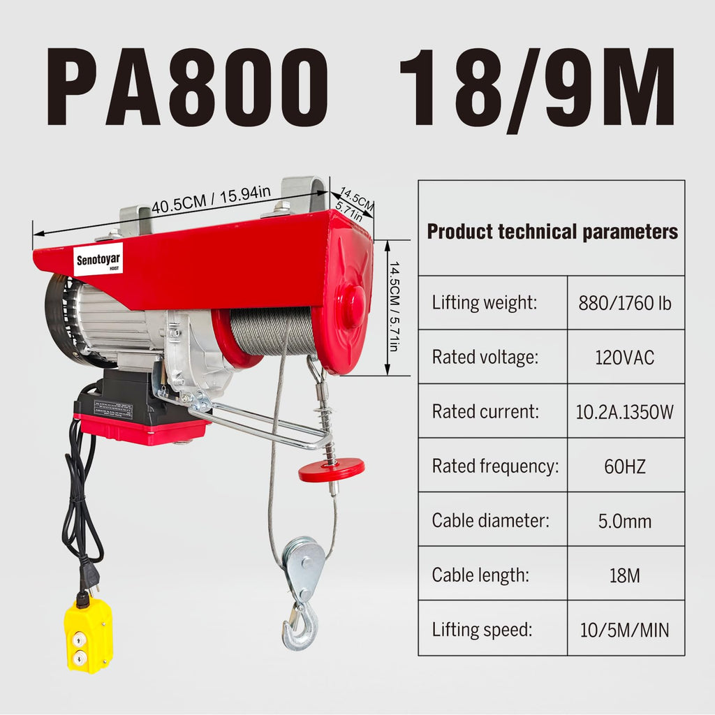 1760lbs Electric Hoist Winch with Wireless Control F38674