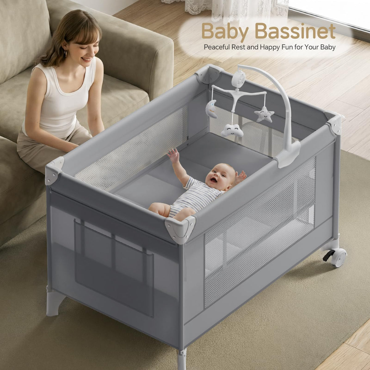 4 in 1 Grey Baby Bassinet Y896217