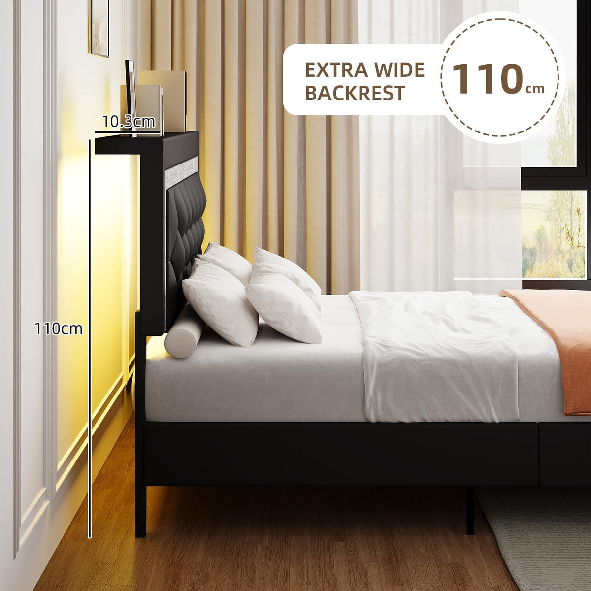 Black Full Bed Frame with LED Lights B895
