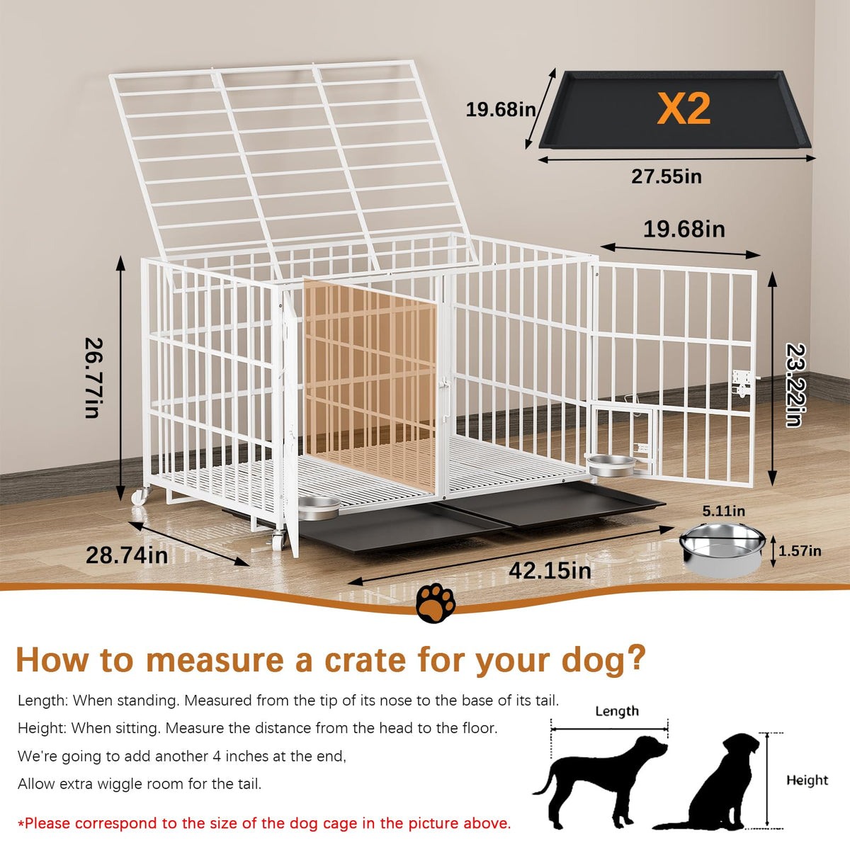 42" Heavy Duty Metal Dog Crate with Divider T7167