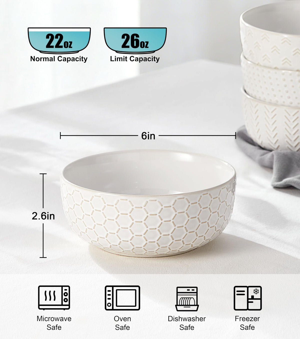 26 oz Ceramic Cereal Bowls Set of 4 B921