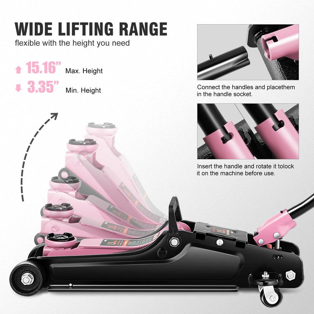 Low Profile Hydraulic Trolley Floor Jack 2.5 Ton Pink B86363