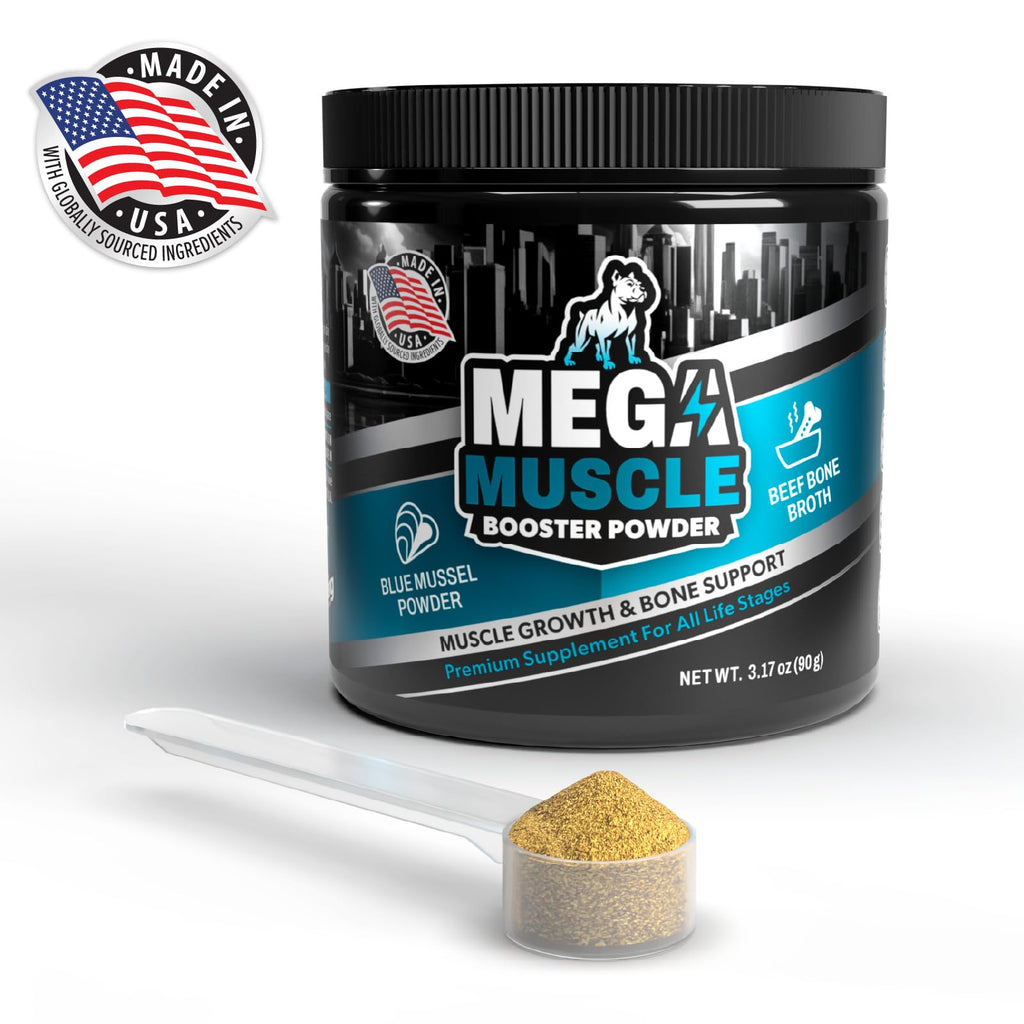 Dog Muscle Support Powder Blue Mussel Bone Broth Food Topper 3.2 oz C107