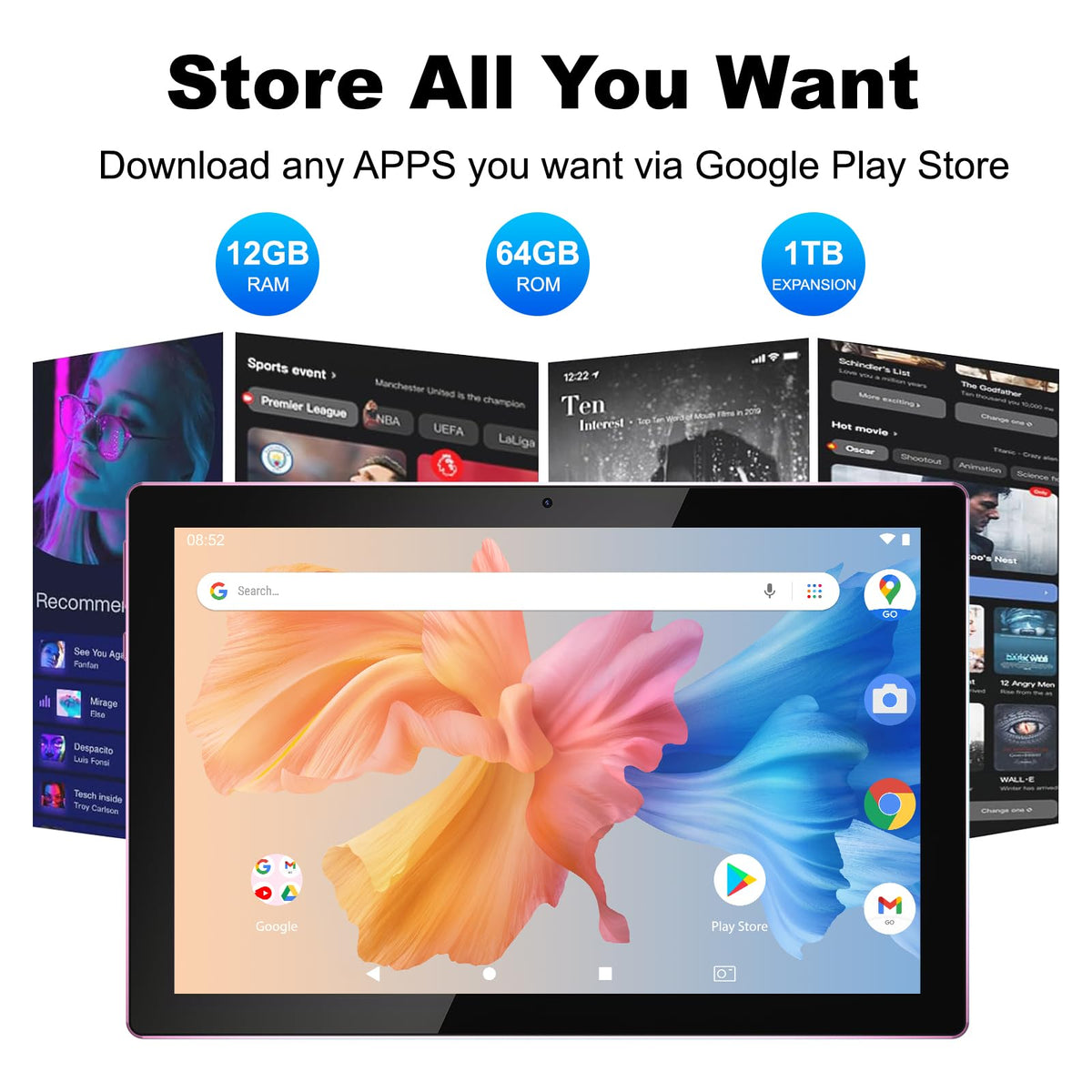 10 Inch Android Tablet with Keyboard 12GB RAM 64GB ROM Z5310