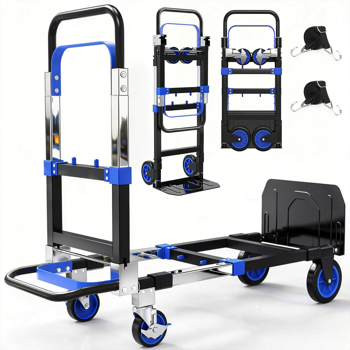 3-in-1 Folding Heavy Duty Hand Truck Dolly Cart Trolley with Wheels (Blue) Z947