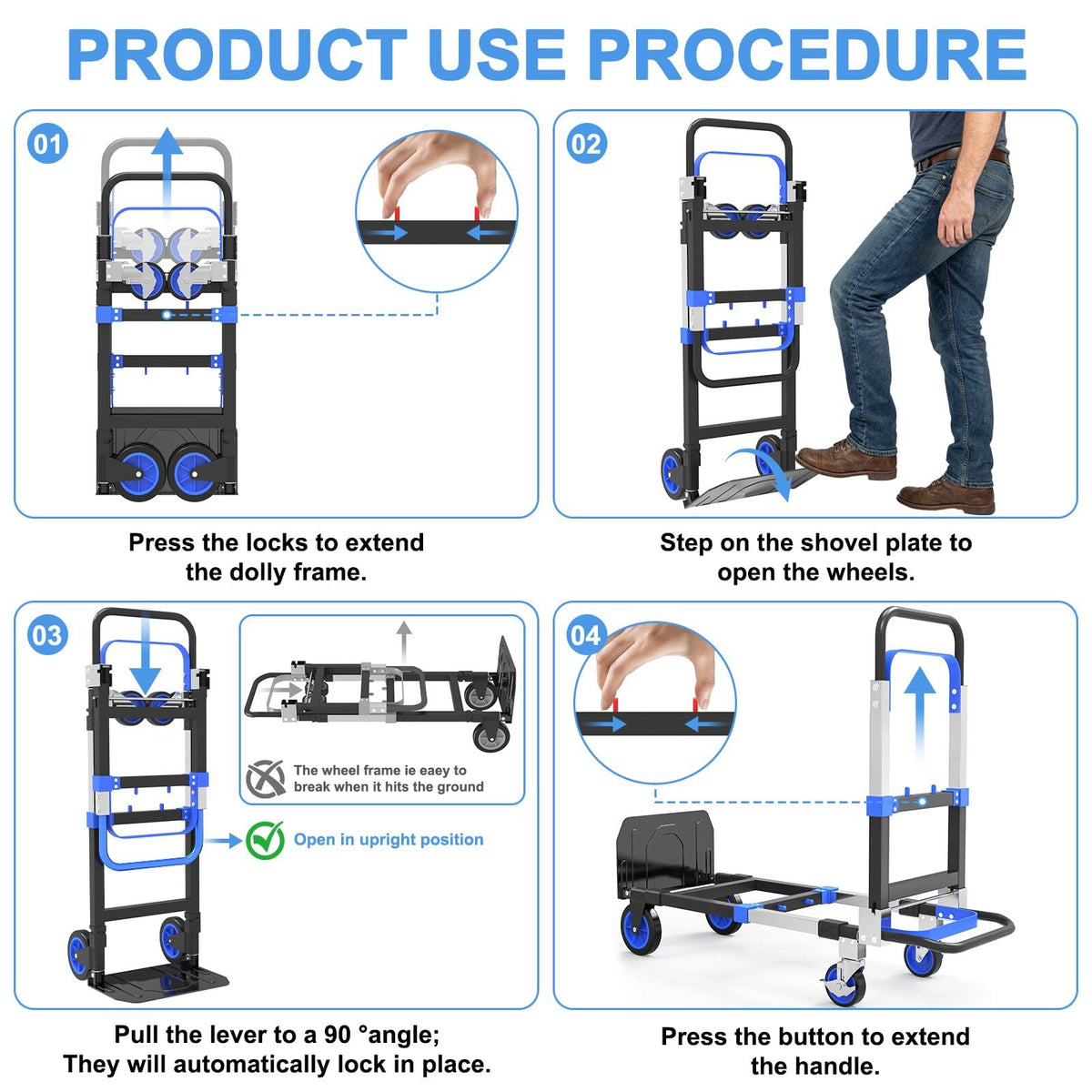3-in-1 Folding Heavy Duty Hand Truck Dolly Cart Trolley with Wheels (Blue) Z947