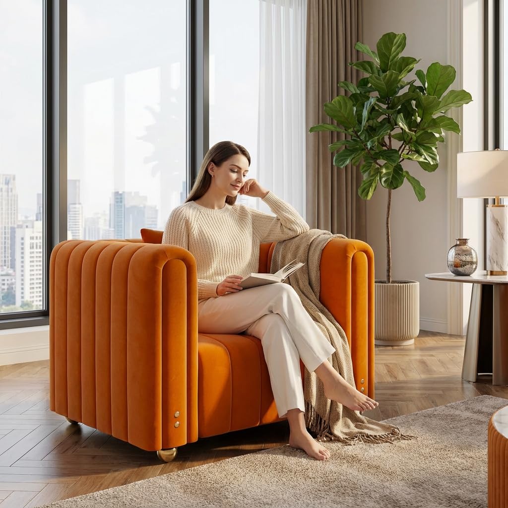 40" Orange Velvet Accent Chair with Gold Metal Legs C873842