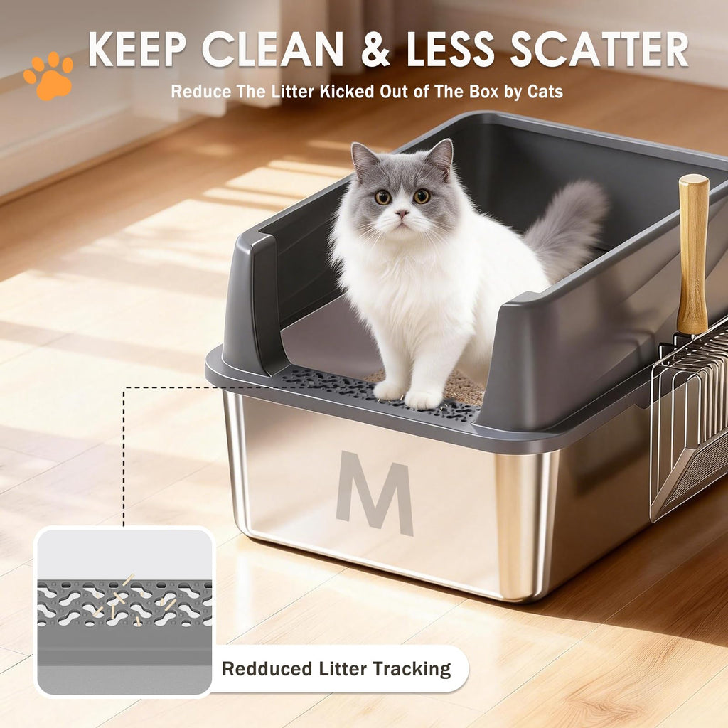 Stainless Steel High Sided Litter Box with Scoop O813824