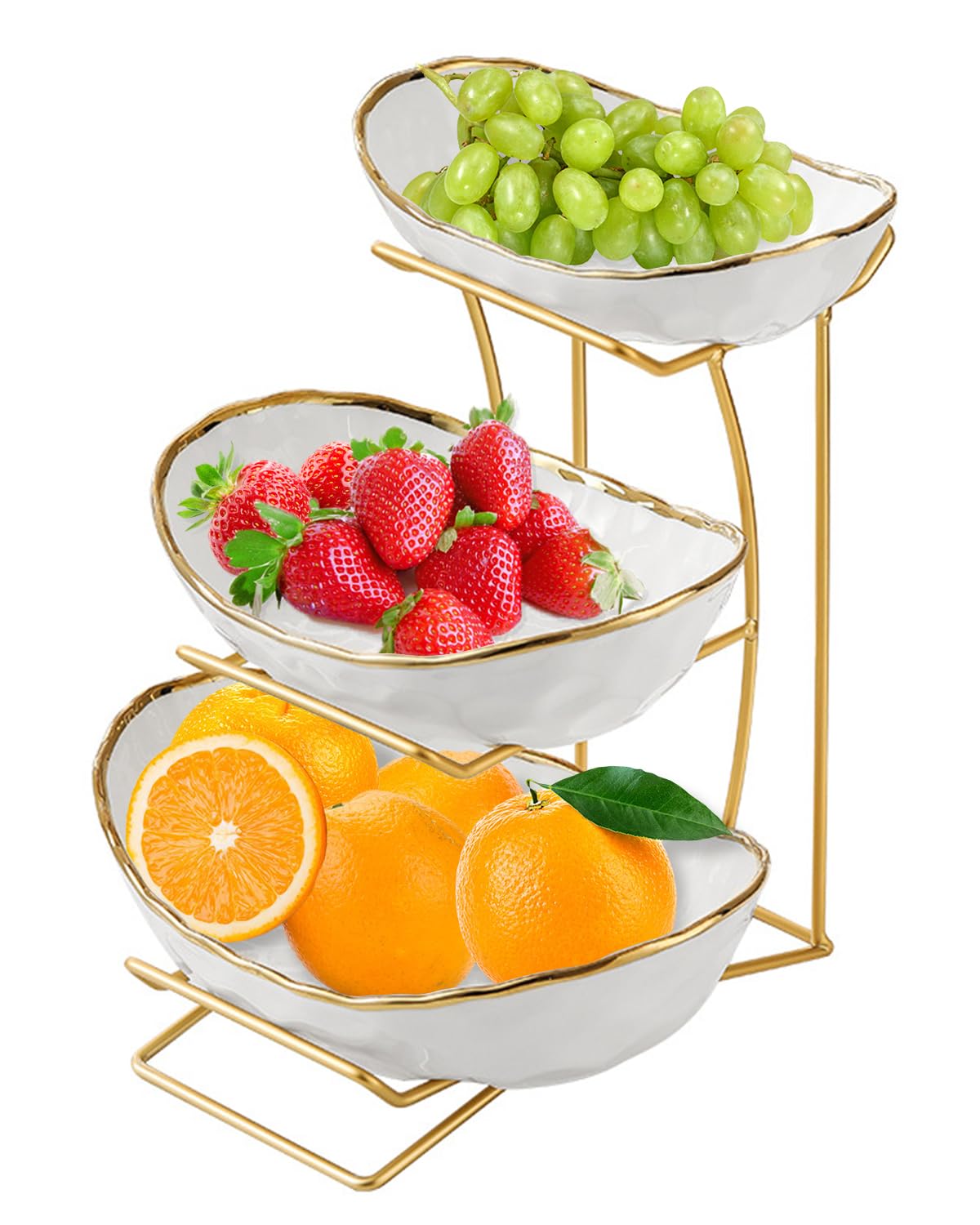 3-Tier Ceramic Fruit Bowl with Metal Stand M978