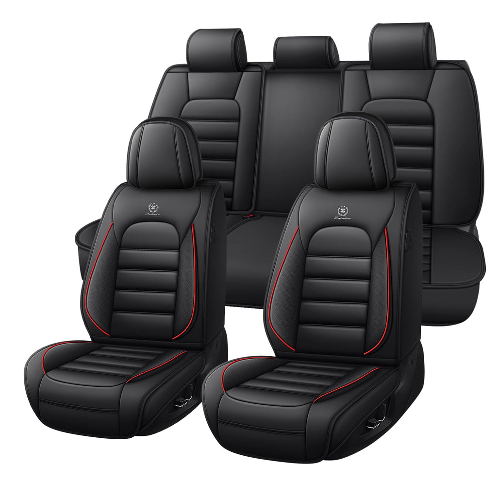 Waterproof Nappa Leather Full Coverage Car Seat Covers Full Set Black Red Q7759