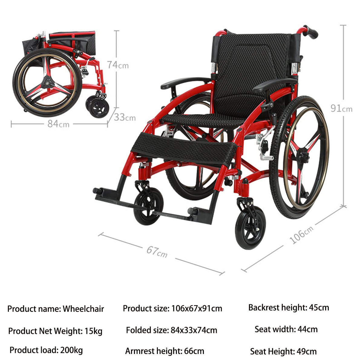 Folding Transport Wheelchair with Detachable Full Arms and Elevating Leg Rest D30154
