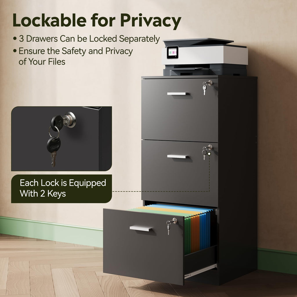 3 Drawer Wood File Cabinet with Lock I37596