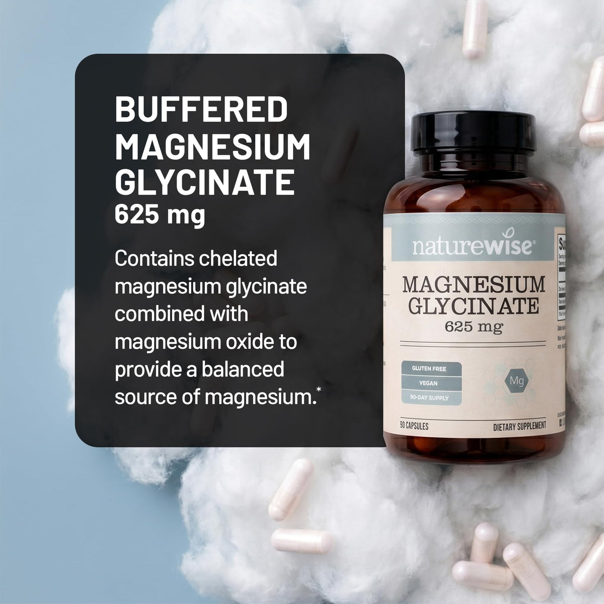 Magnesium Glycinate 625 mg Vegan 30 Capsules T8573