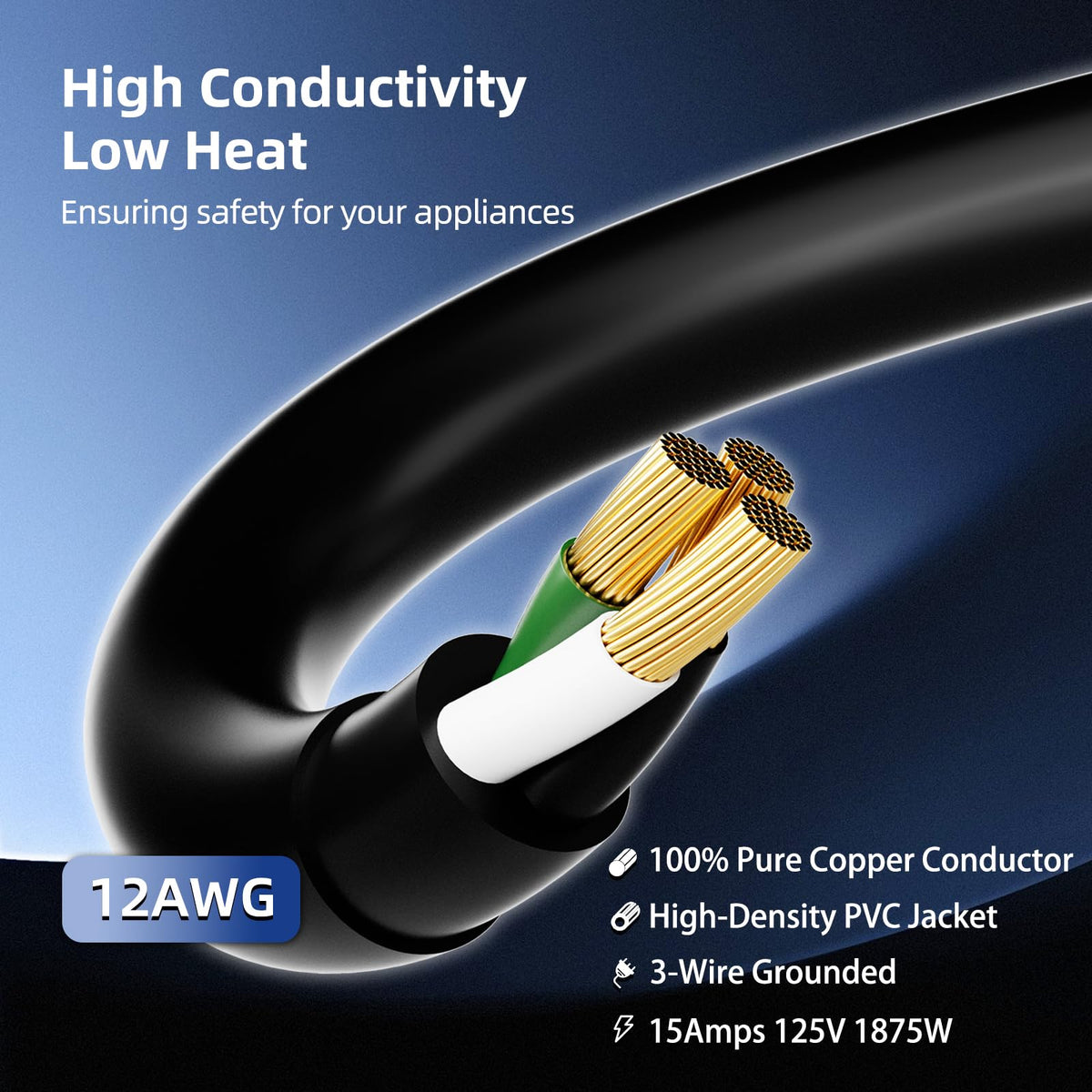 100 FT 12 Gauge Black Extension Cord with 3 Outlet E31518