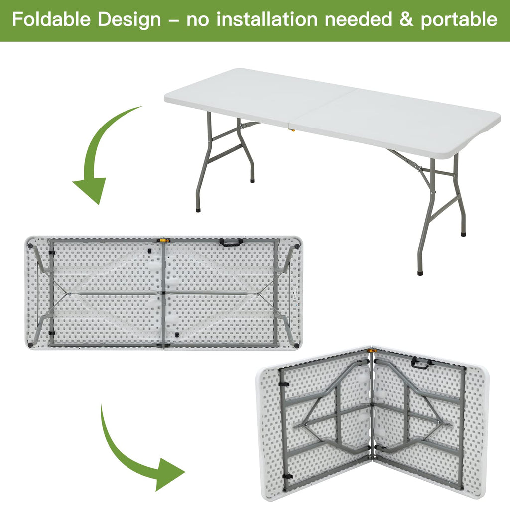 6FT White Plastic Folding Table with Carrying Handle S3430