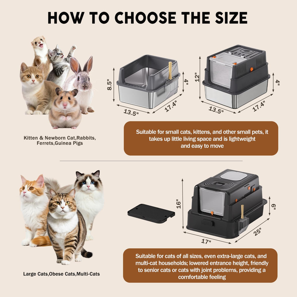 Stainless Steel High Sided Litter Box with Scoop O813824