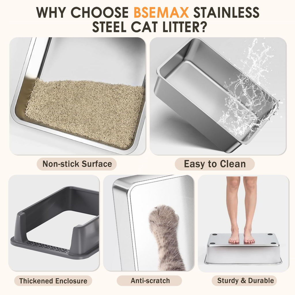 Stainless Steel High Sided Litter Box with Scoop O813824