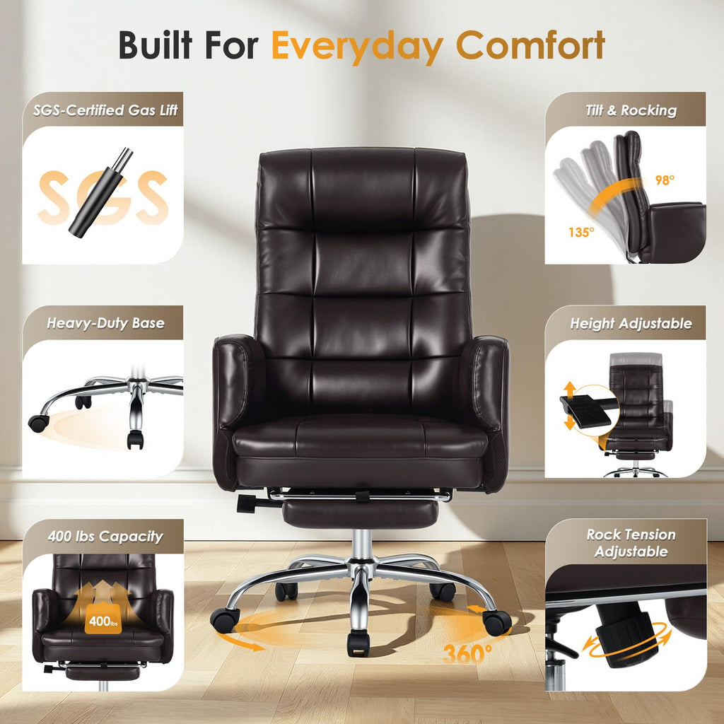 Big and Tall Ergonomic Office Chair with Foot Rest, Brown B142228