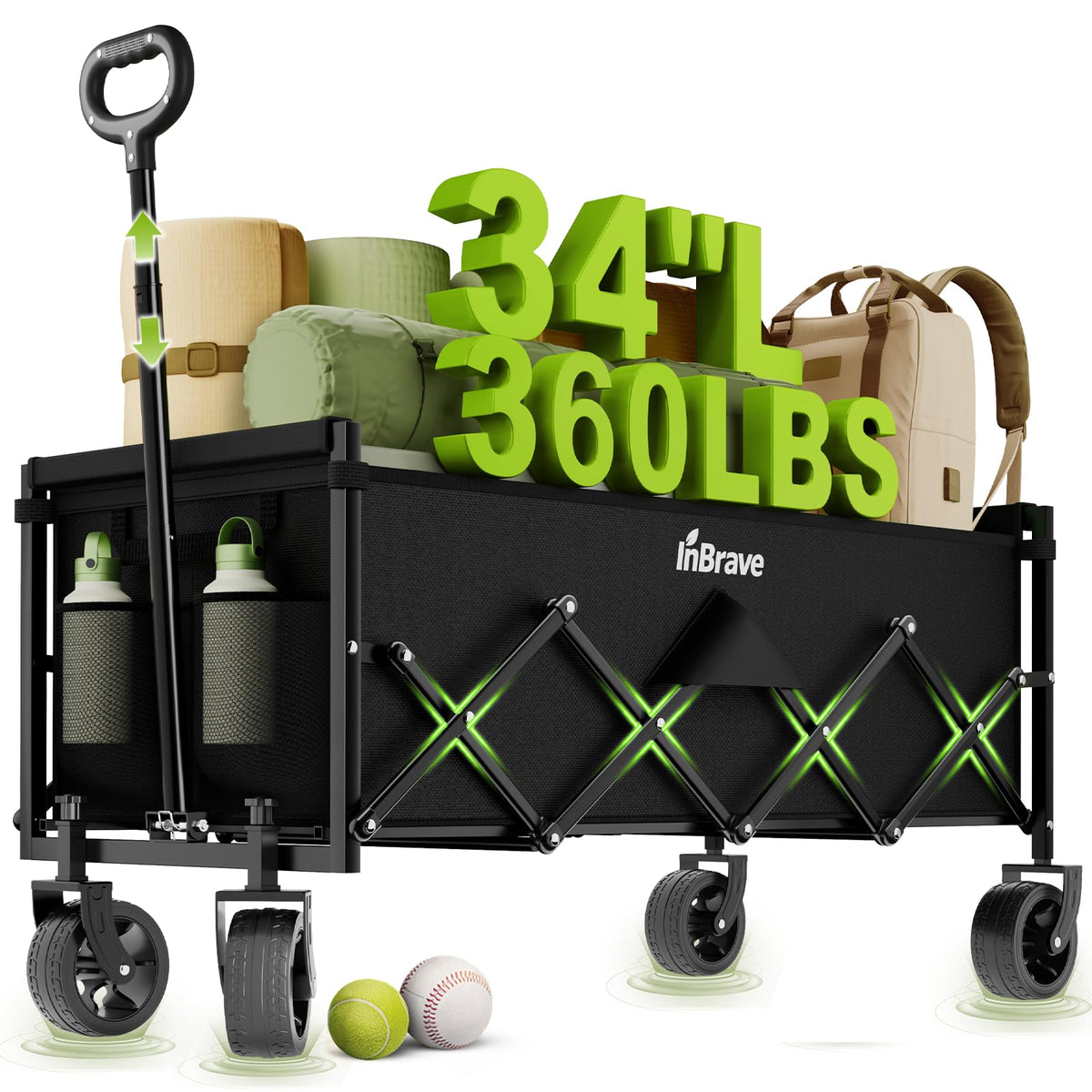 34" Extra Long Collapsible Wagon Cart, 360LBS Capacity, Black P89272