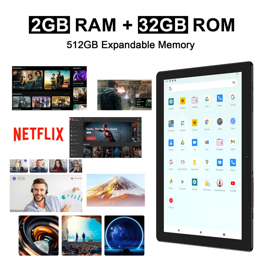 10 inch Android Tablet 32GB ROM 2GB RAM Quad-Core 6000mAh W3012