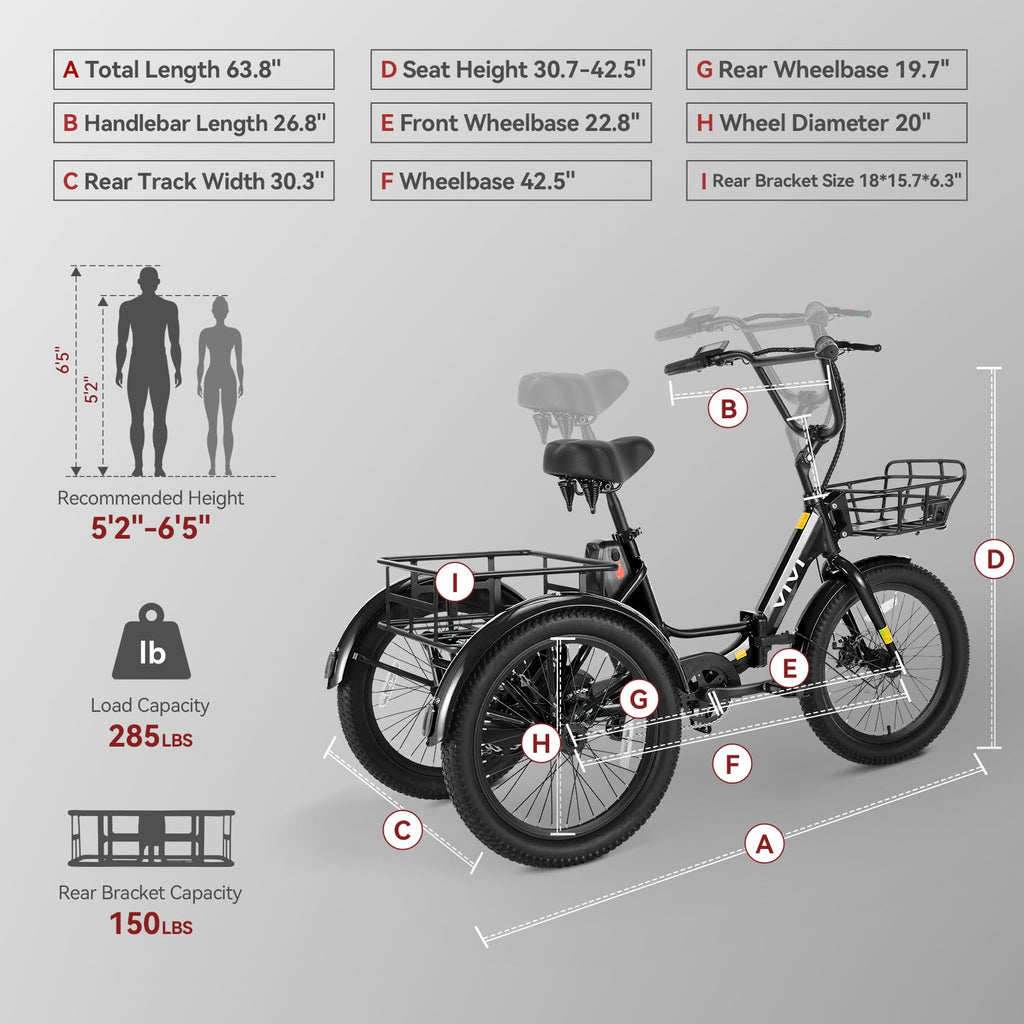 20'' Folding Electric Trike 750W 3-Wheel Bike with Removable Battery O17186
