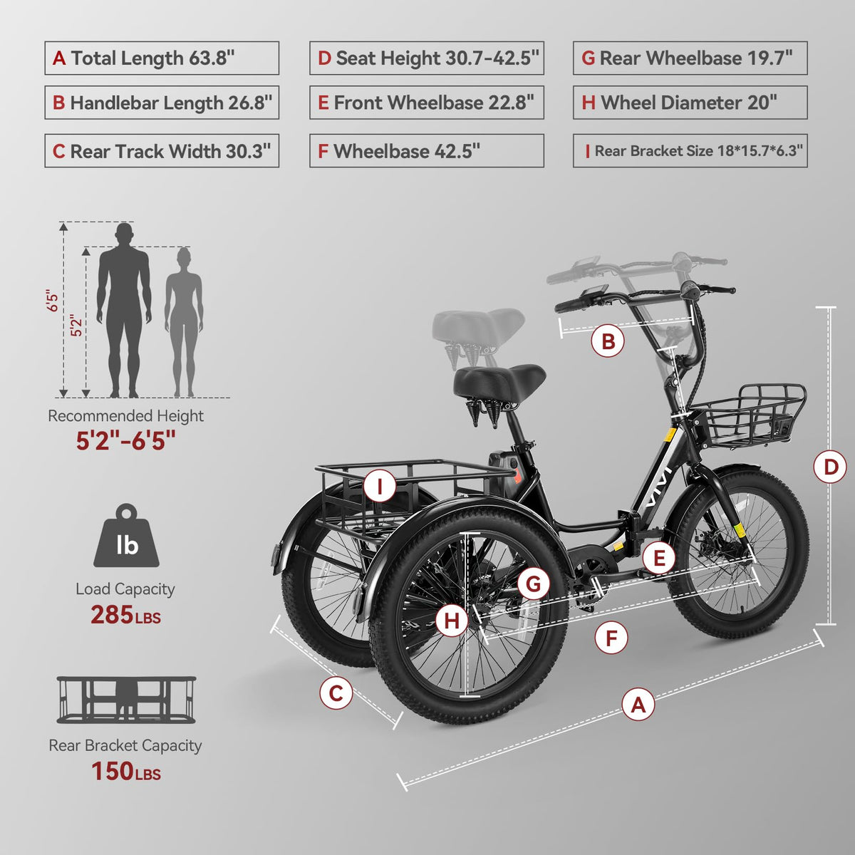 20'' Folding Electric Trike 750W 3-Wheel Bike with Removable Battery O17186