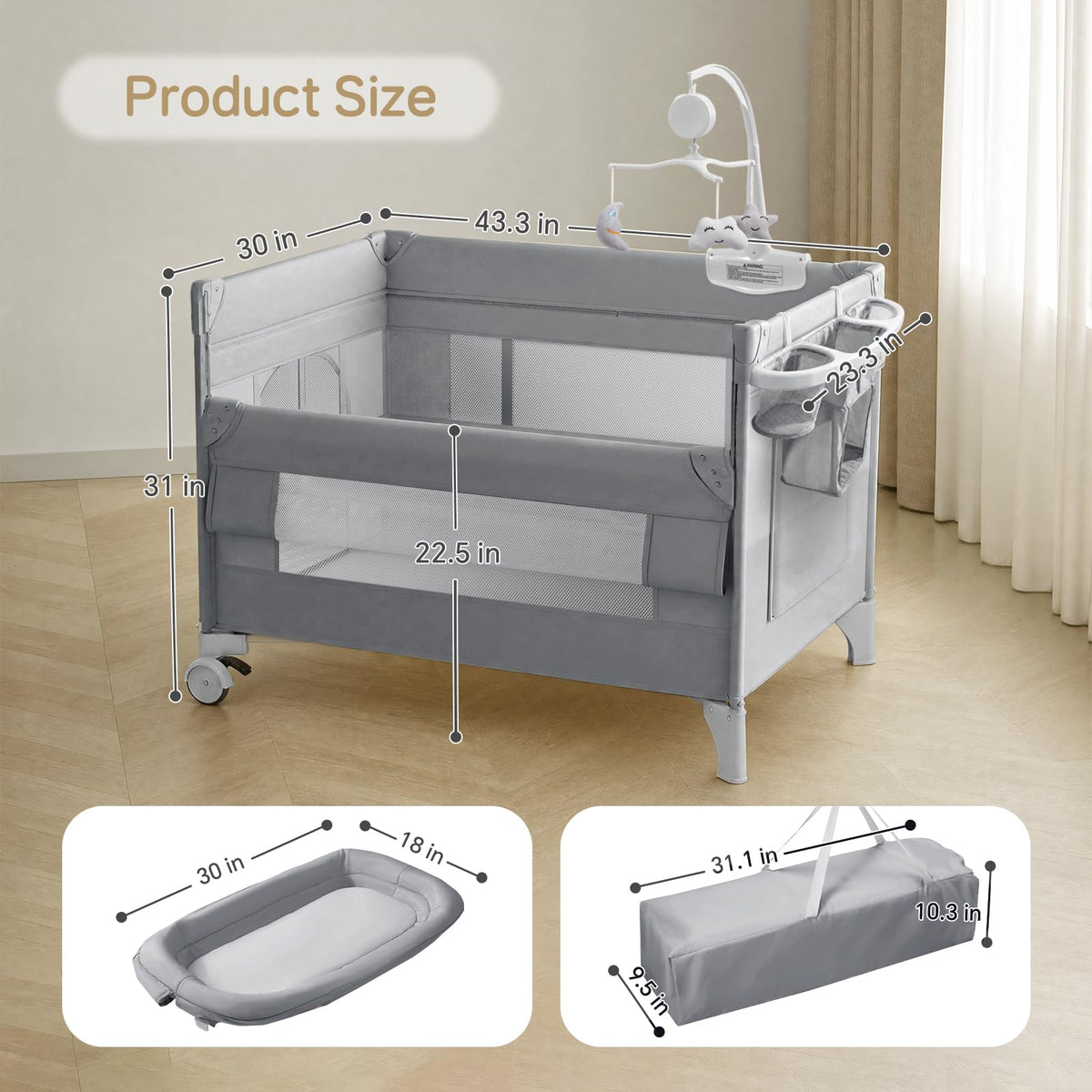 4 in 1 Grey Baby Bassinet Y896217