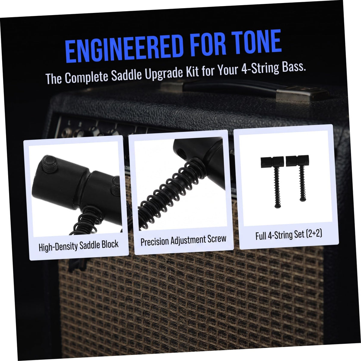 4-string Bass Guitar Metal Bridge Saddles 2 Sets Black V67190