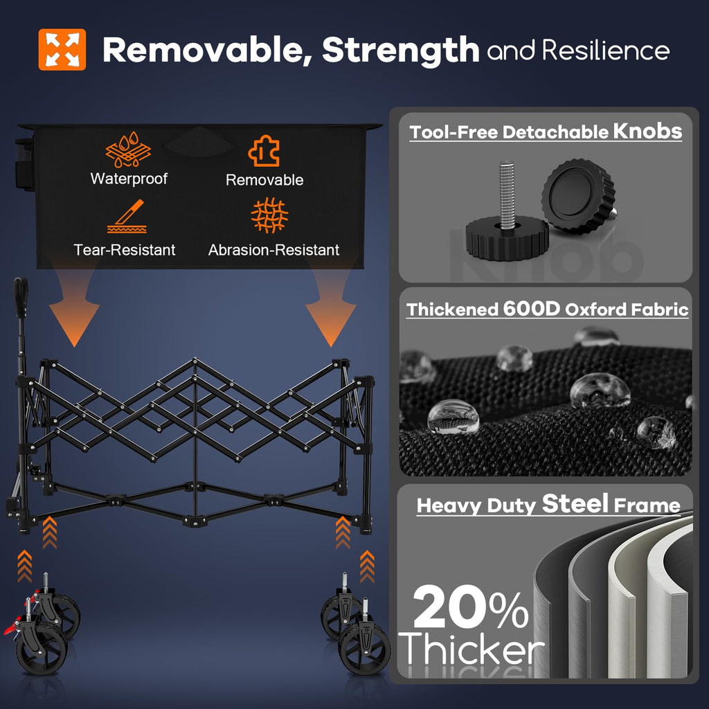 220L Collapsible Beach Wagon Cart, 360lbs Heavy Duty, Black P30849