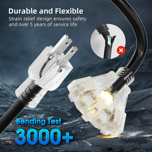 100 FT 12 Gauge Black Extension Cord with 3 Outlet E31518