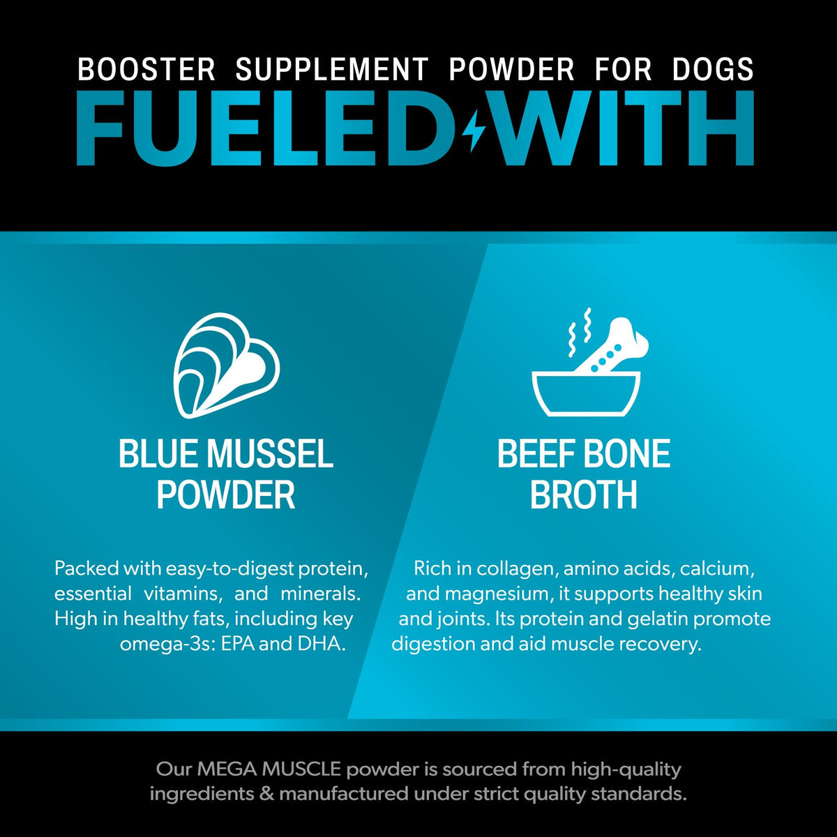 Dog Muscle Support Powder Blue Mussel Bone Broth Food Topper 3.2 oz C107