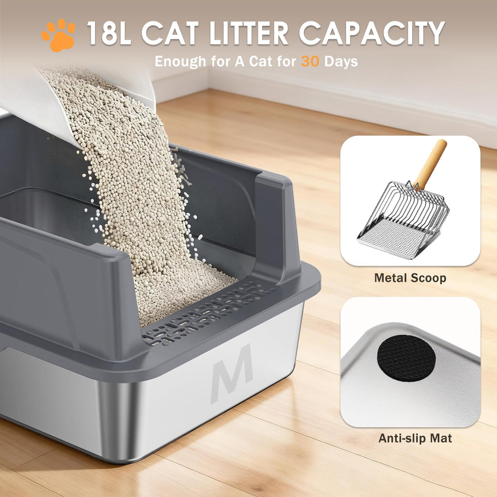Stainless Steel High Sided Litter Box with Scoop O813824